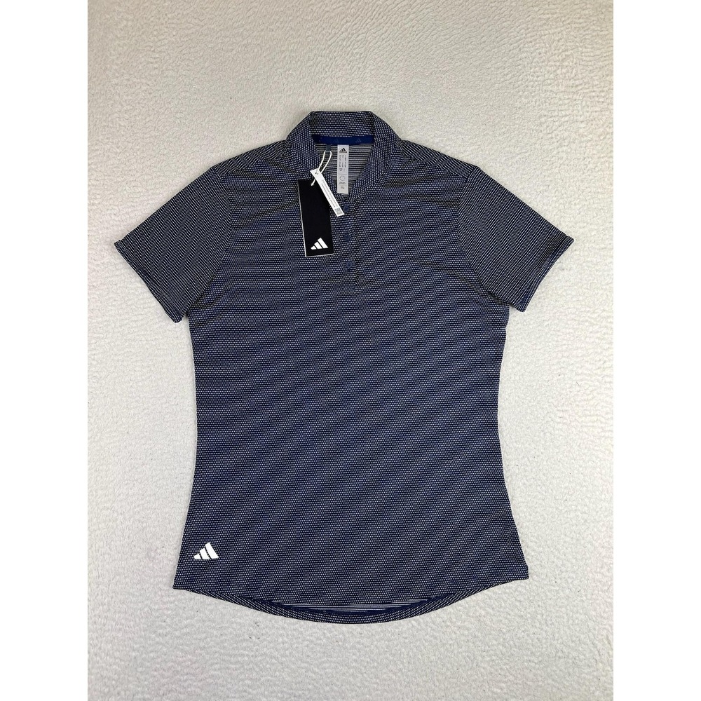 Adidas Golf Shirt Womens Small Blue Essentials Dot Print Polo Blade IK7178 NEW